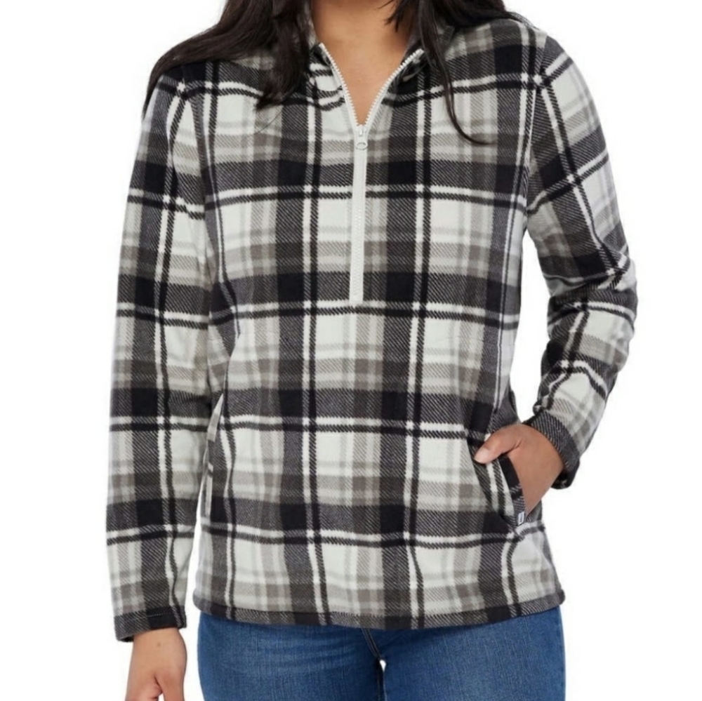 Womens O'neill Black White Pullover Fleece Plaid Hoodie NEW